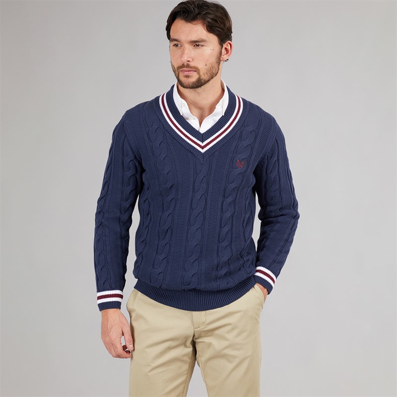 Crew Clothing Mens Cricket Jumper Heritage Navy/Zinfandel