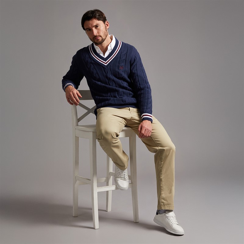 Crew Clothing Mens Cricket Jumper Heritage Navy/Zinfandel