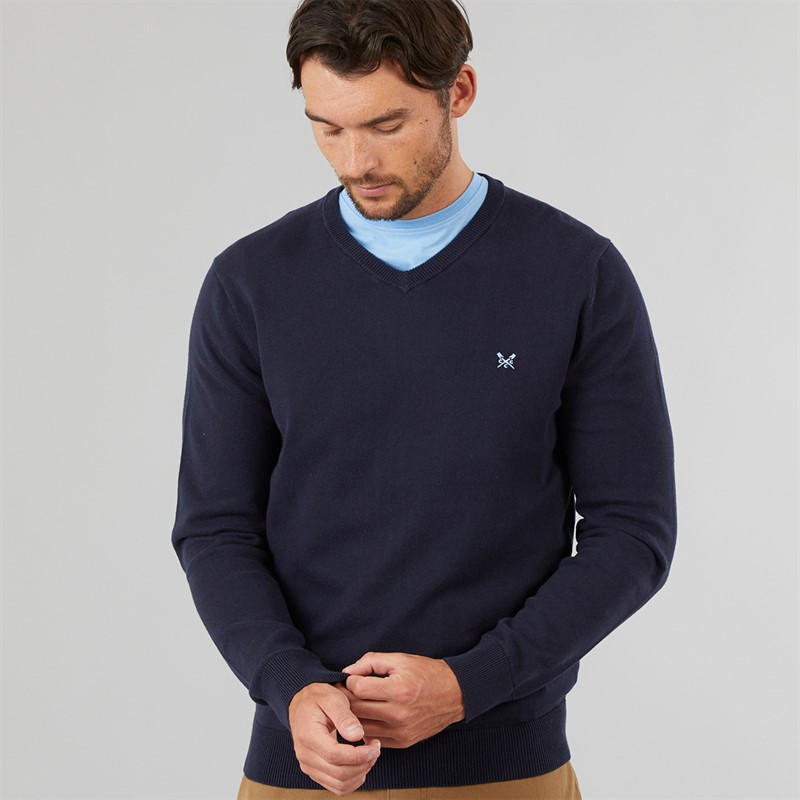 Crew Clothing Mens V-Neck Cotton Jumper Heritage Dark Navy