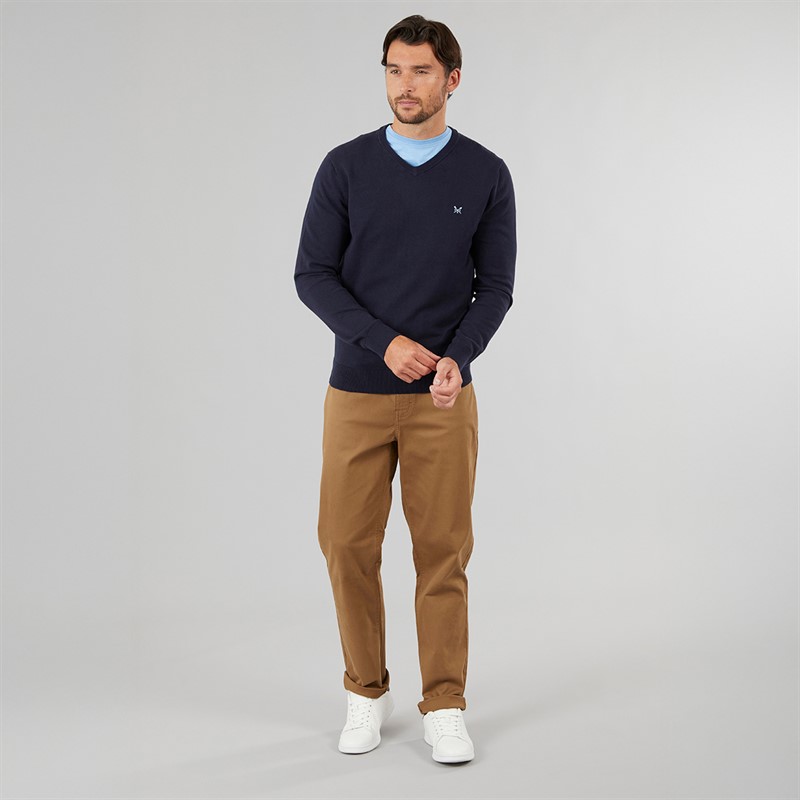 Crew Clothing Mens V-Neck Cotton Jumper Heritage Dark Navy