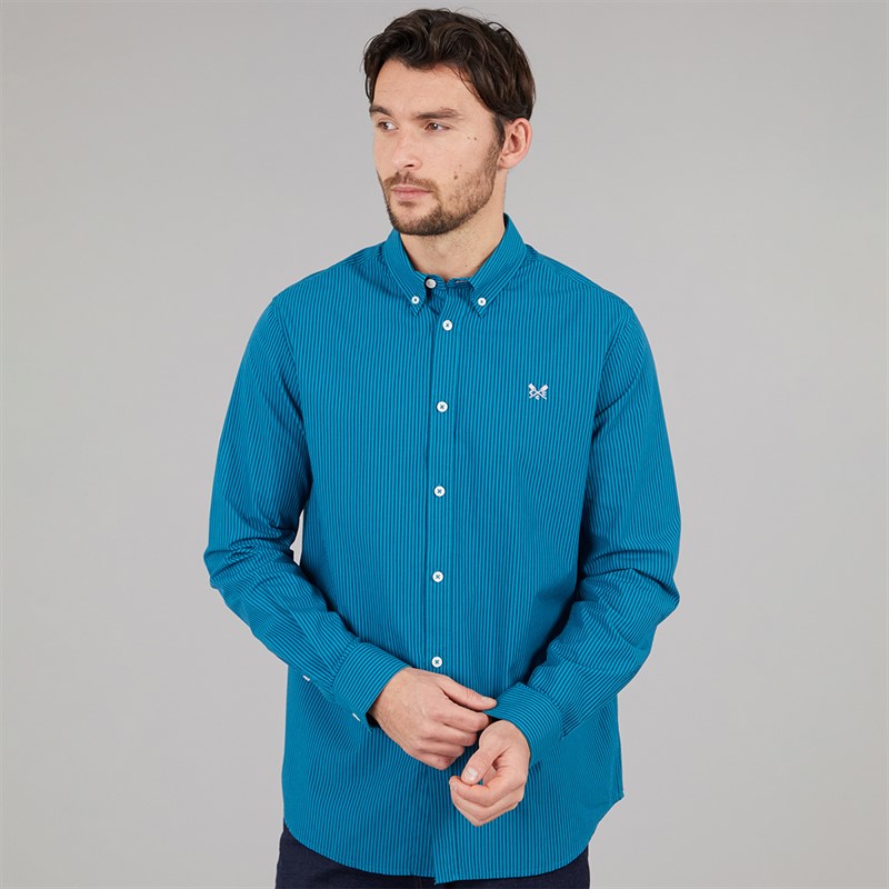 Crew Clothing Mens Classic Fit Stripe Poplin Shirt Heritage Navy/Ocean Depths