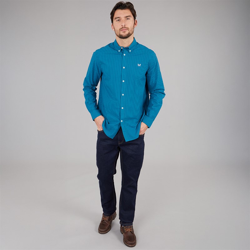 Crew Clothing Mens Classic Fit Stripe Poplin Shirt Heritage Navy/Ocean Depths