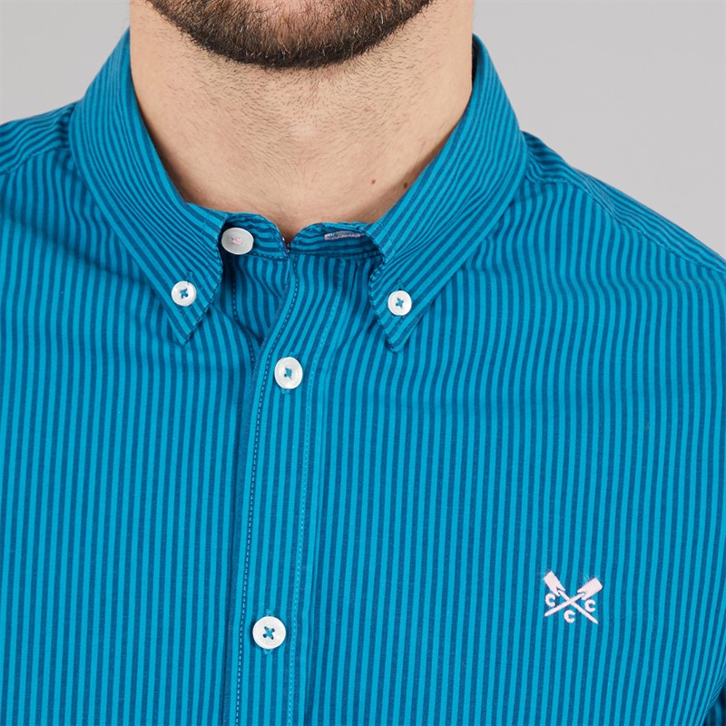 Crew Clothing Mens Classic Fit Stripe Poplin Shirt Heritage Navy/Ocean Depths