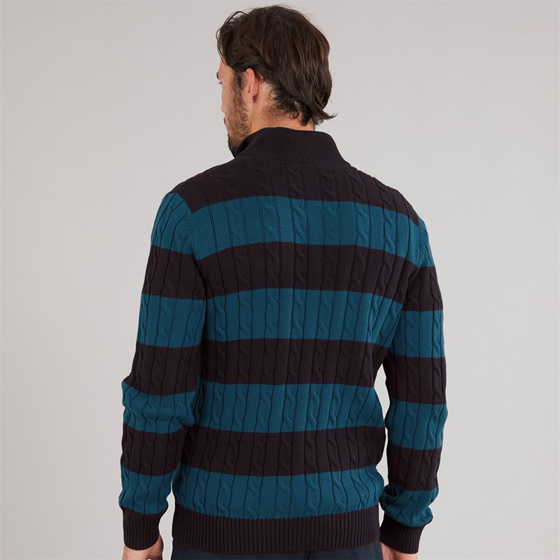 Crew Clothing Mens Stripe Oarsman Half Zip Jumper Heritage Navy/Moroccan Blue
