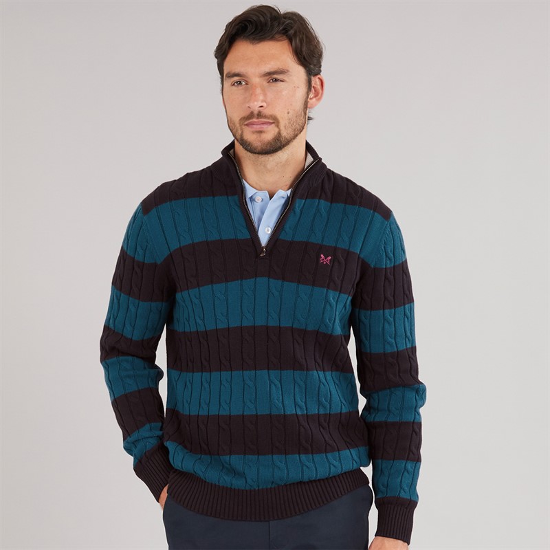 Crew Clothing Mens Stripe Oarsman Half Zip Jumper Heritage Navy/Moroccan Blue