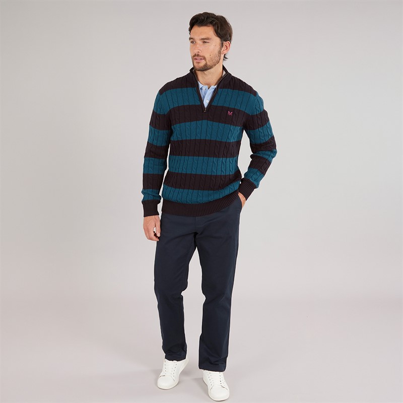 Crew Clothing Mens Stripe Oarsman Half Zip Jumper Heritage Navy/Moroccan Blue