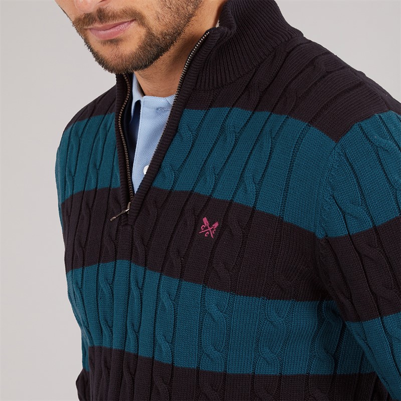 Crew Clothing Mens Stripe Oarsman Half Zip Jumper Heritage Navy/Moroccan Blue