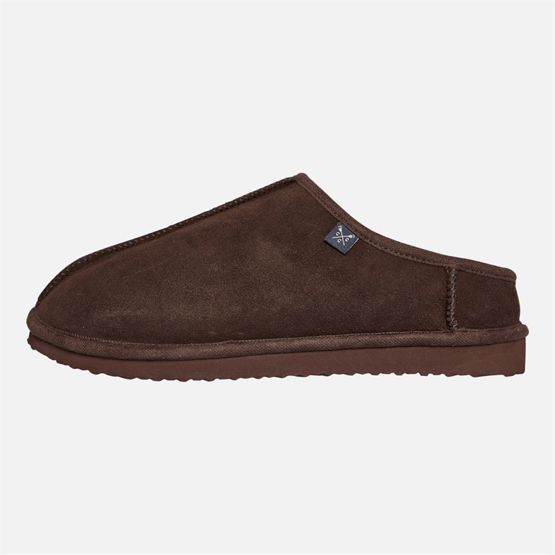 Crew Clothing Mens Suede Low Back Slippers Chocolate
