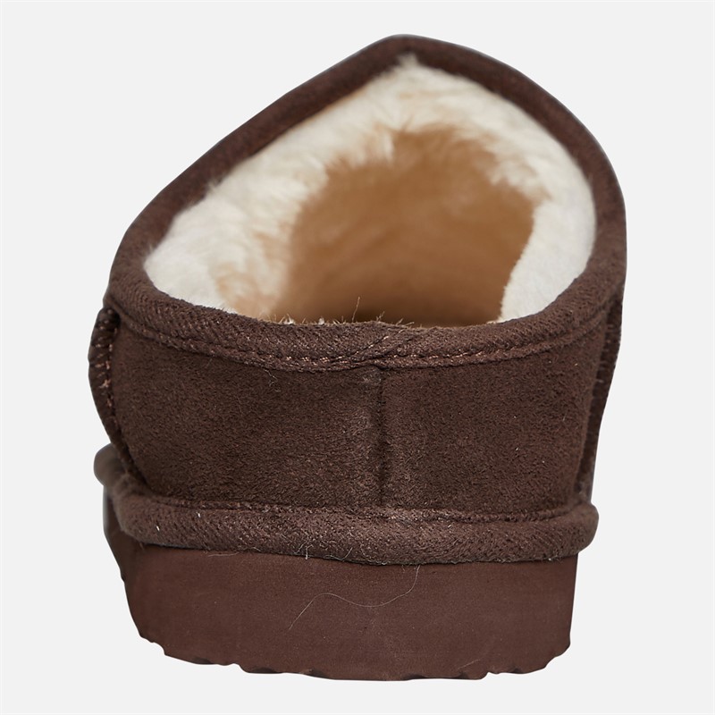 Crew Clothing Mens Suede Low Back Slippers Chocolate