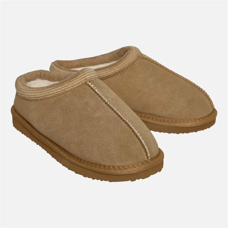 Crew Clothing Womens Suede Butt Seam Slippers Tan