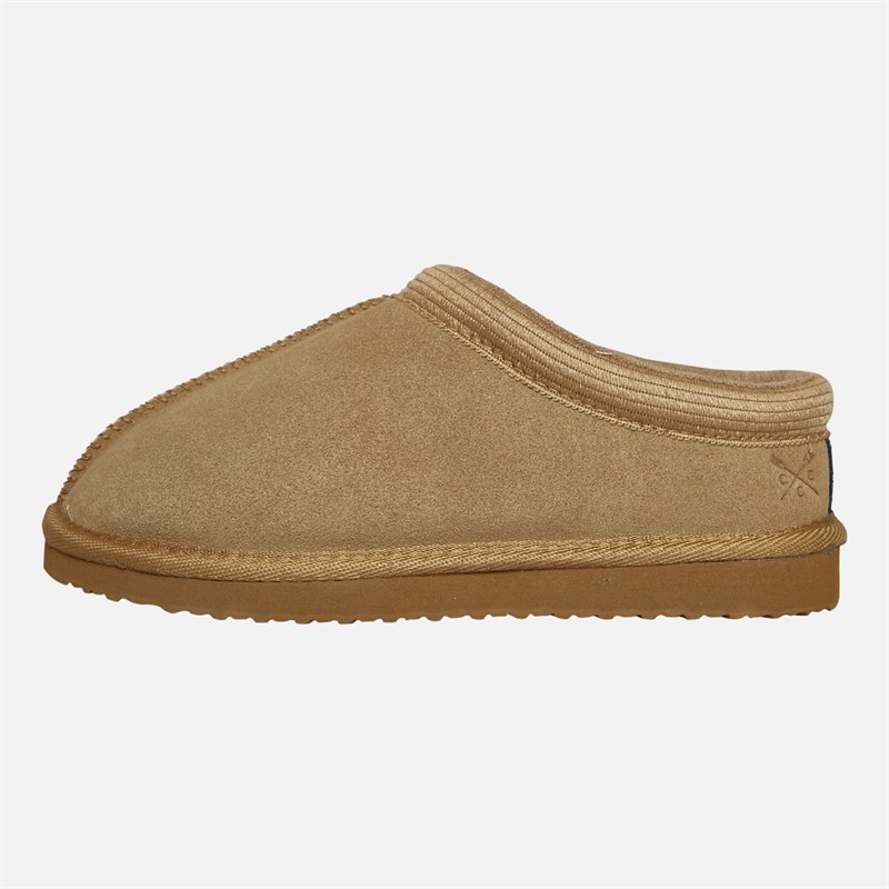 Crew Clothing Womens Suede Butt Seam Slippers Tan
