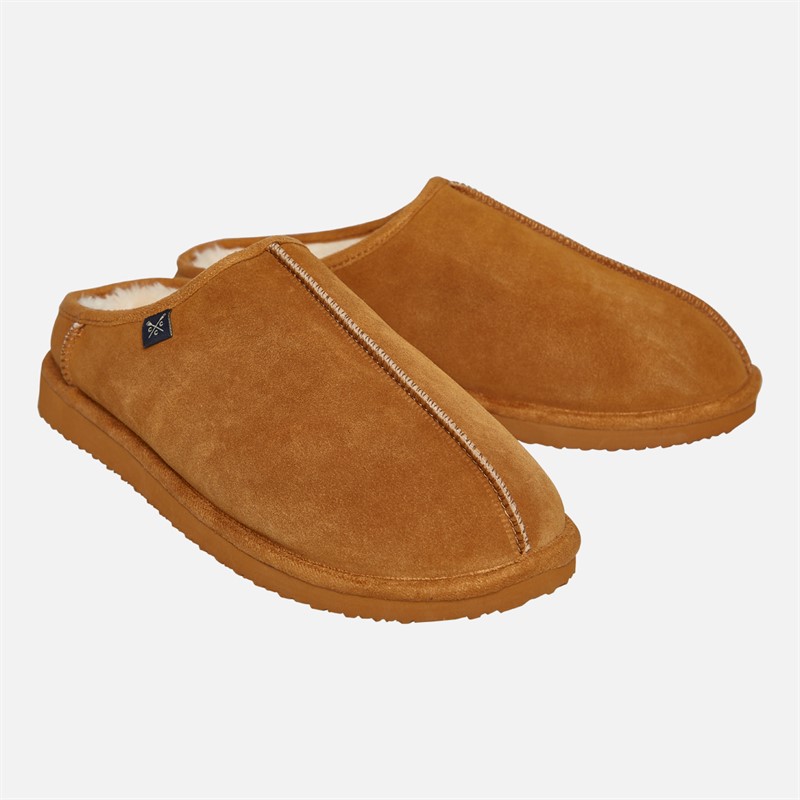 Crew Clothing Mens Suede Low Back Slippers Tan