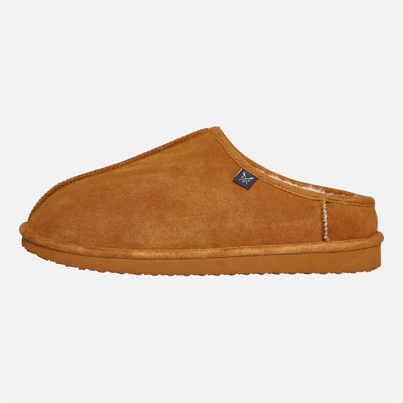 Crew Clothing Mens Suede Low Back Slippers Tan