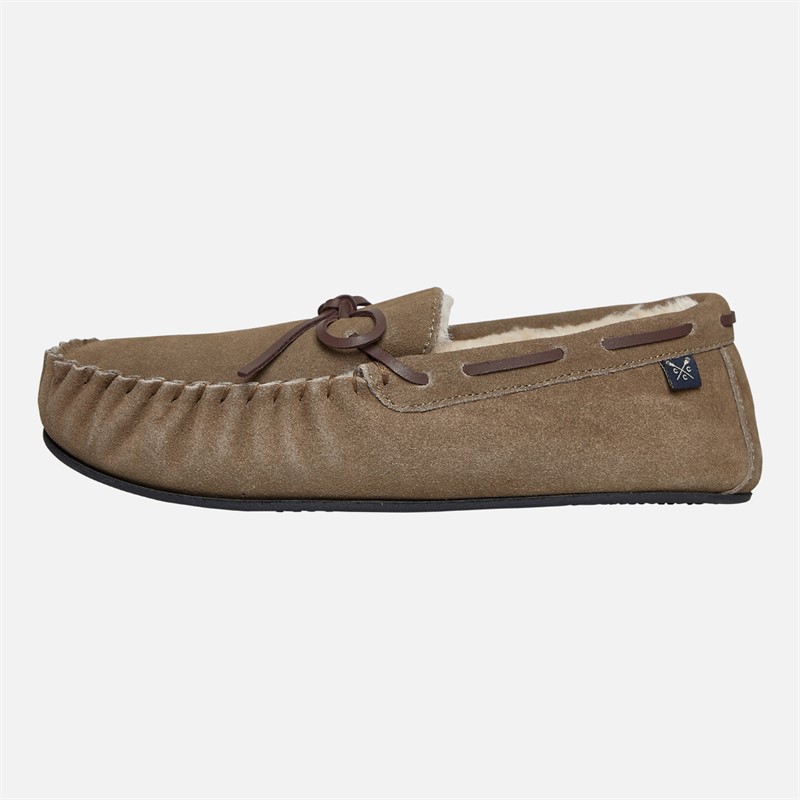 Crew Clothing Mens Lace Moccasin Suede Slippers Heritage Tan