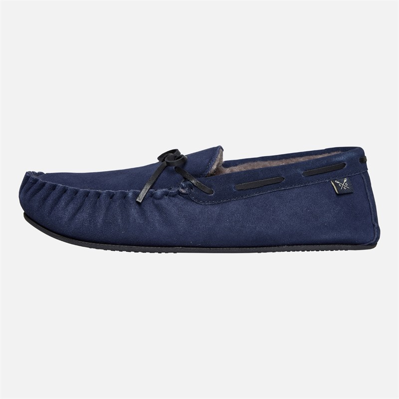 Crew Clothing Mens Lace Moccasin Suede Slippers Navy