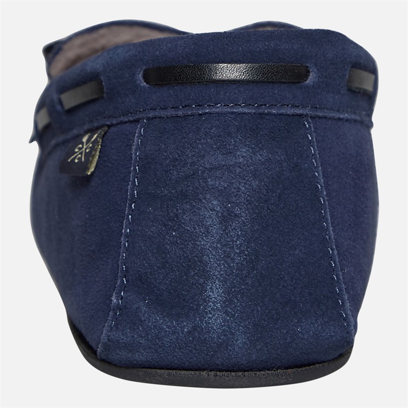 Crew Clothing Mens Lace Moccasin Suede Slippers Navy