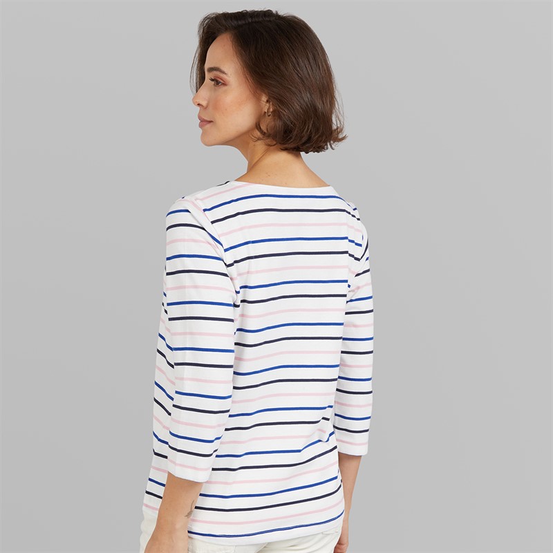 Crew Clothing Womens Breton Long Sleeve Top Surf The Web/Heritage Navy/ Cameo Pink/White Linen
