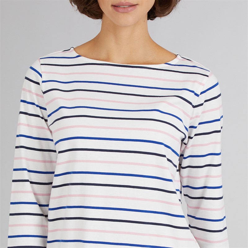 Crew Clothing Womens Breton Long Sleeve Top Surf The Web/Heritage Navy/ Cameo Pink/White Linen