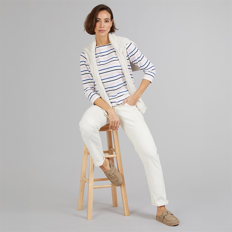 Crew Clothing Womens Breton Long Sleeve Top Surf The Web/Heritage Navy/ Cameo Pink/White Linen