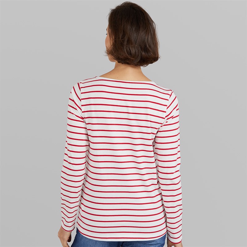 Crew Clothing Womens Breton Embroidered Top White Linen/Crimson White Linen / Crimson