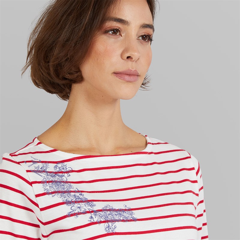 Crew Clothing Womens Breton Embroidered Top White Linen/Crimson White Linen / Crimson