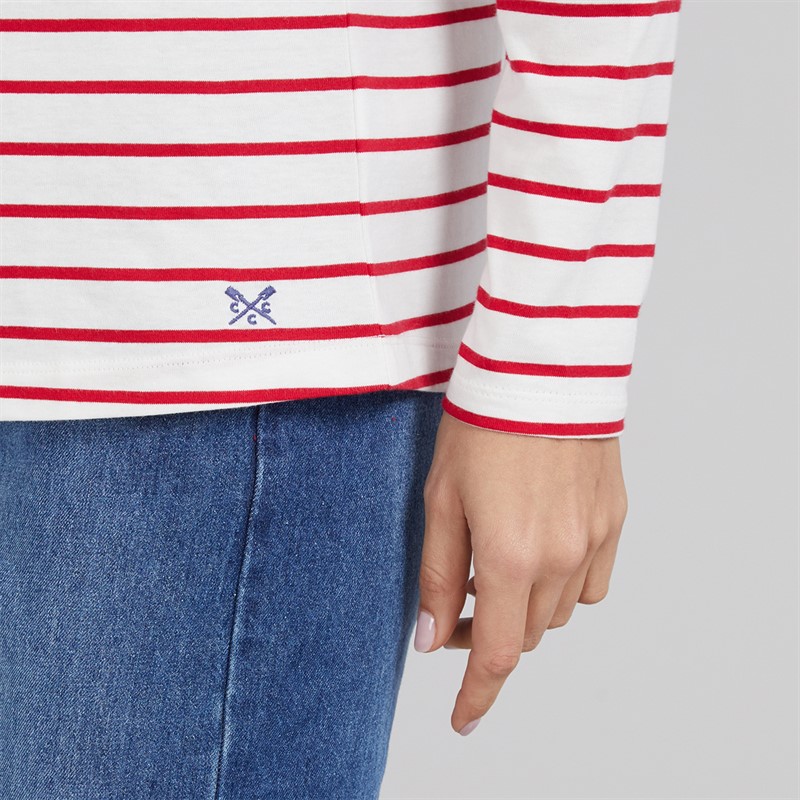 Crew Clothing Womens Breton Embroidered Top White Linen/Crimson White Linen / Crimson