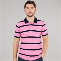 Crew Clothing Mens Stripe Polo Shirt Fuchsia Pink/Navy Fushia Pink/Navy