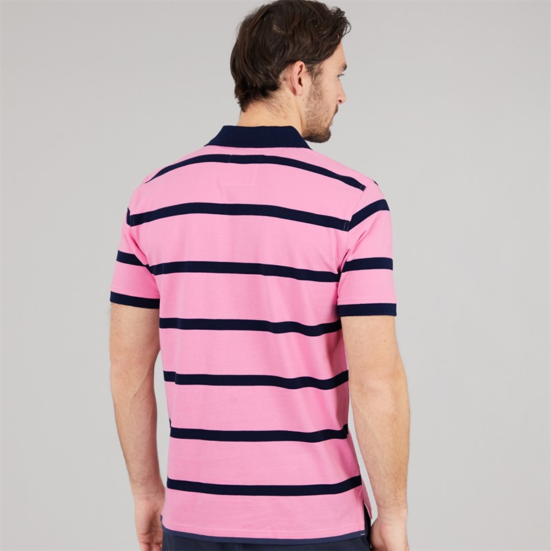 Crew Clothing Mens Stripe Polo Shirt Fuchsia Pink/Navy Fushia Pink/Navy
