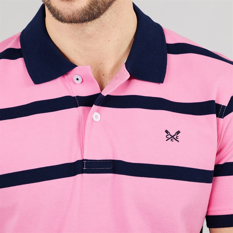 Crew Clothing Mens Stripe Polo Shirt Fuchsia Pink/Navy Fushia Pink/Navy