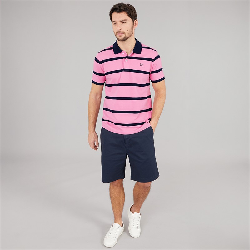 Crew Clothing Mens Stripe Polo Shirt Fuchsia Pink/Navy Fushia Pink/Navy