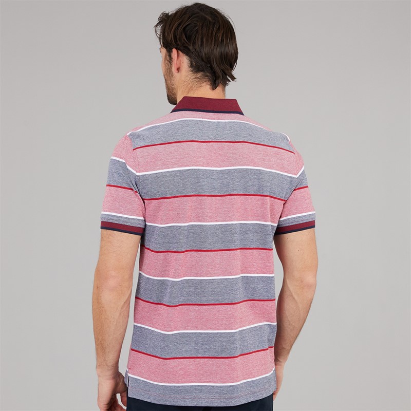 Crew Clothing Mens Oxford Stripe Polo Shirt Heritage White/Crimson/Heritage Navy
