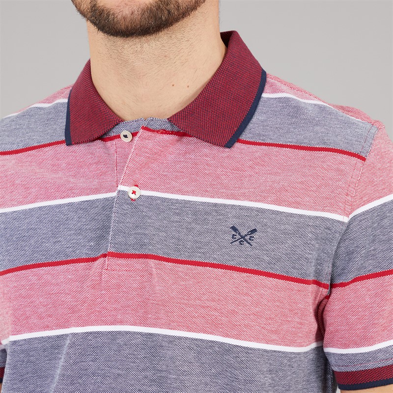Crew Clothing Mens Oxford Stripe Polo Shirt Heritage White/Crimson/Heritage Navy
