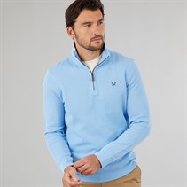 Crew Clothing Mens French Rib Half Zip Sweatshirt Della Robbia Blue
