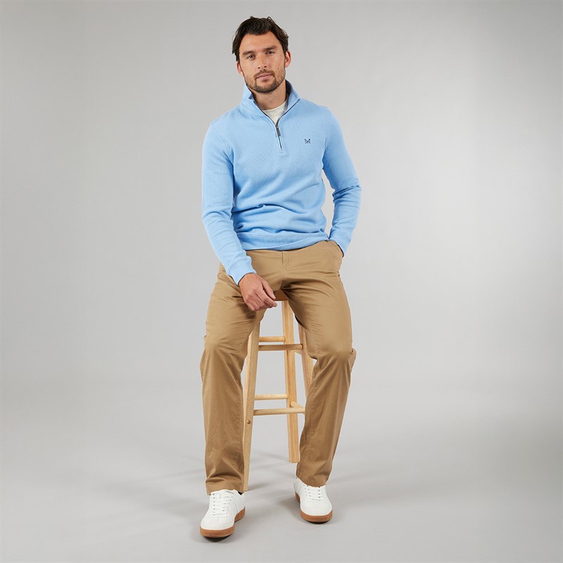 Crew Clothing Mens French Rib Half Zip Sweatshirt Della Robbia Blue