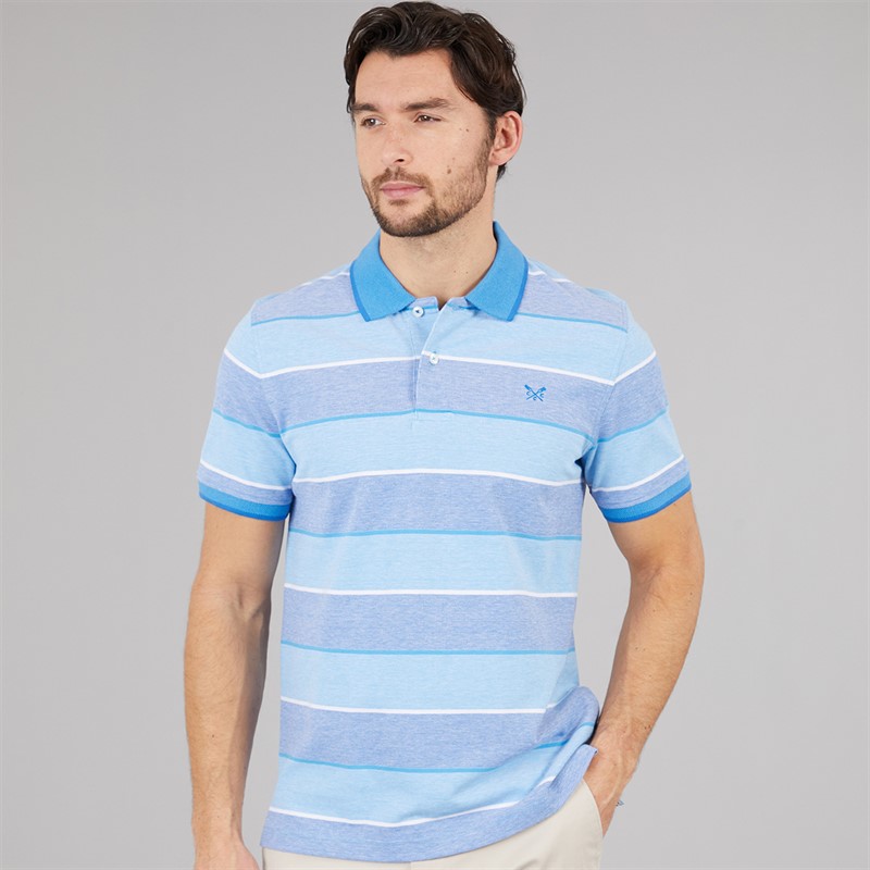 Crew Clothing Mens Oxford Stripe Polo Shirt Heritage White/Malibu Blue/Strong Blue