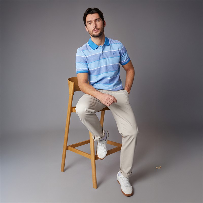 Crew Clothing Mens Oxford Stripe Polo Shirt Heritage White/Malibu Blue/Strong Blue