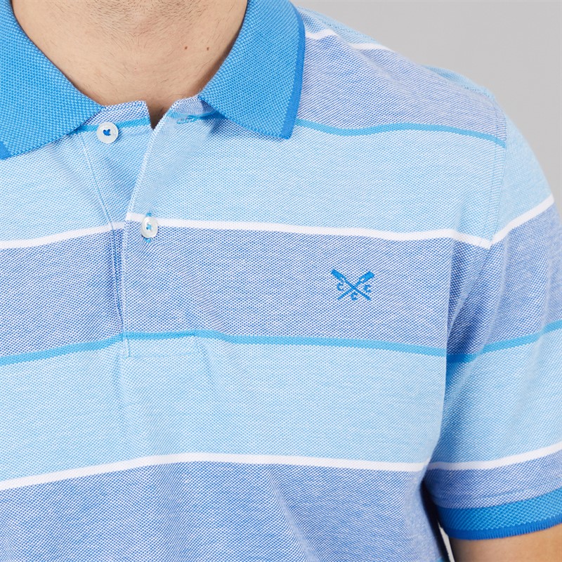 Crew Clothing Mens Oxford Stripe Polo Shirt Heritage White/Malibu Blue/Strong Blue