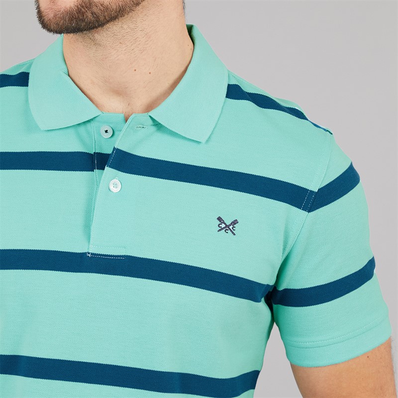 Crew Clothing Mens Stripe Polo Shirt Moroccan Blue/Angle Blue