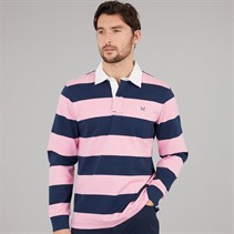 Crew Clothing Mens Heritage Stripe Rugby Shirt Pageant Blue/Fragrant Lilac