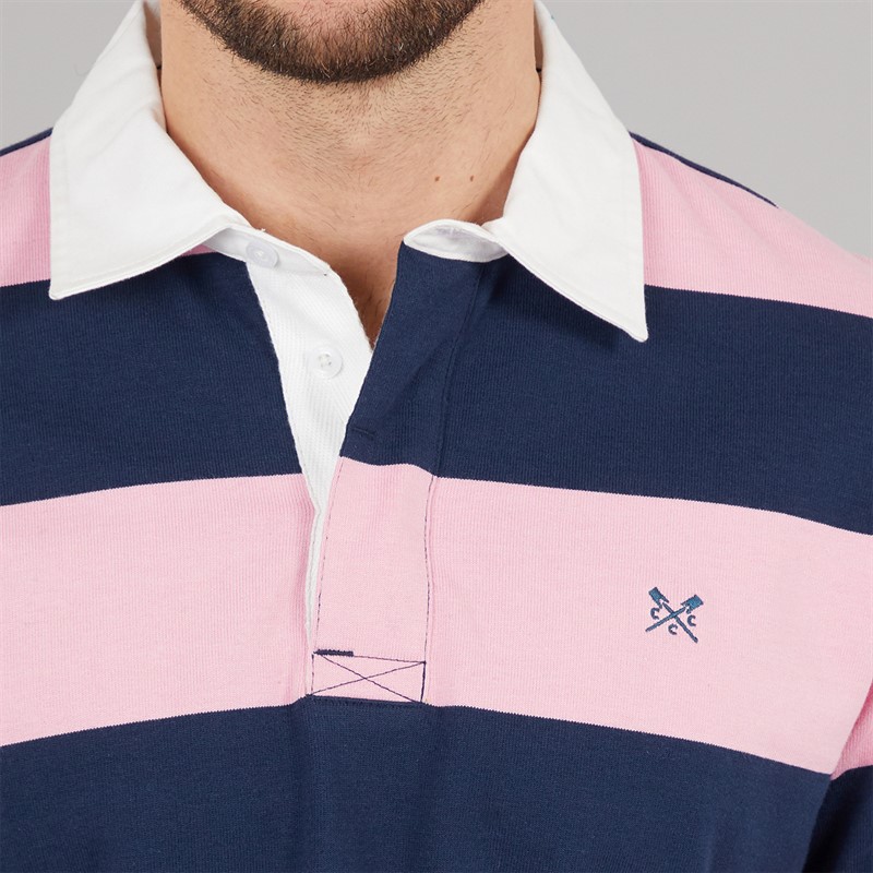 Crew Clothing Mens Heritage Stripe Rugby Shirt Pageant Blue/Fragrant Lilac