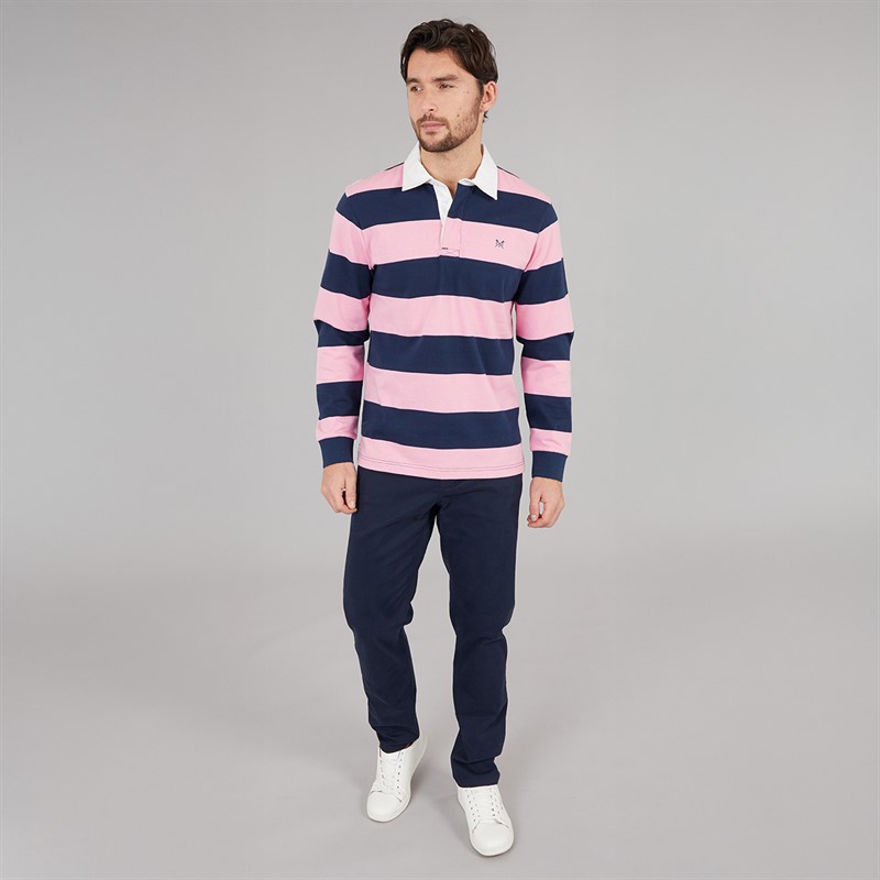 Crew Clothing Mens Heritage Stripe Rugby Shirt Pageant Blue/Fragrant Lilac