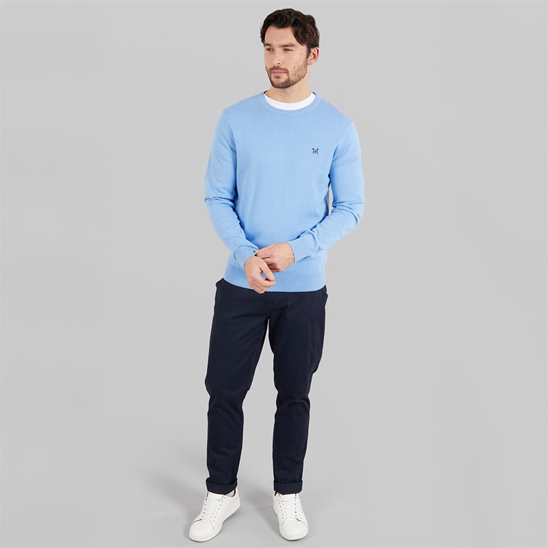 Crew Clothing Mens Cotton Crew Neck Jumper Della Robbia Blue