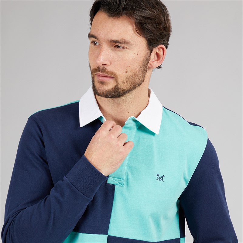 Crew Clothing Mens Harlequin Rugby Shirt Pageant Blue/Pool Blue