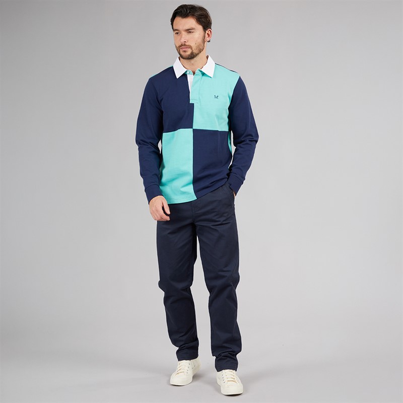 Crew Clothing Mens Harlequin Rugby Shirt Pageant Blue/Pool Blue