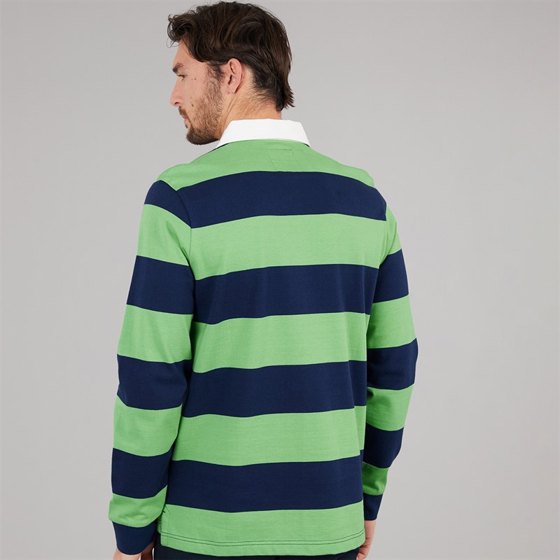 Crew Clothing Mens Heritage Stripe Rugby Shirt Pageant Blue/Light Green Grass