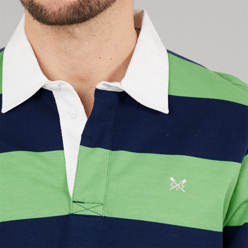 Crew Clothing Mens Heritage Stripe Rugby Shirt Pageant Blue/Light Green Grass