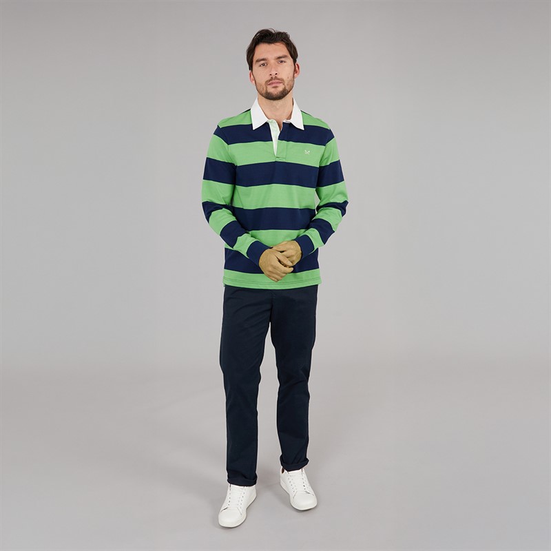 Crew Clothing Mens Heritage Stripe Rugby Shirt Pageant Blue/Light Green Grass