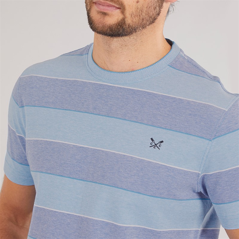 Crew Clothing Mens Oxford Stripe T-Shirt Heritage White/Malibu Blue