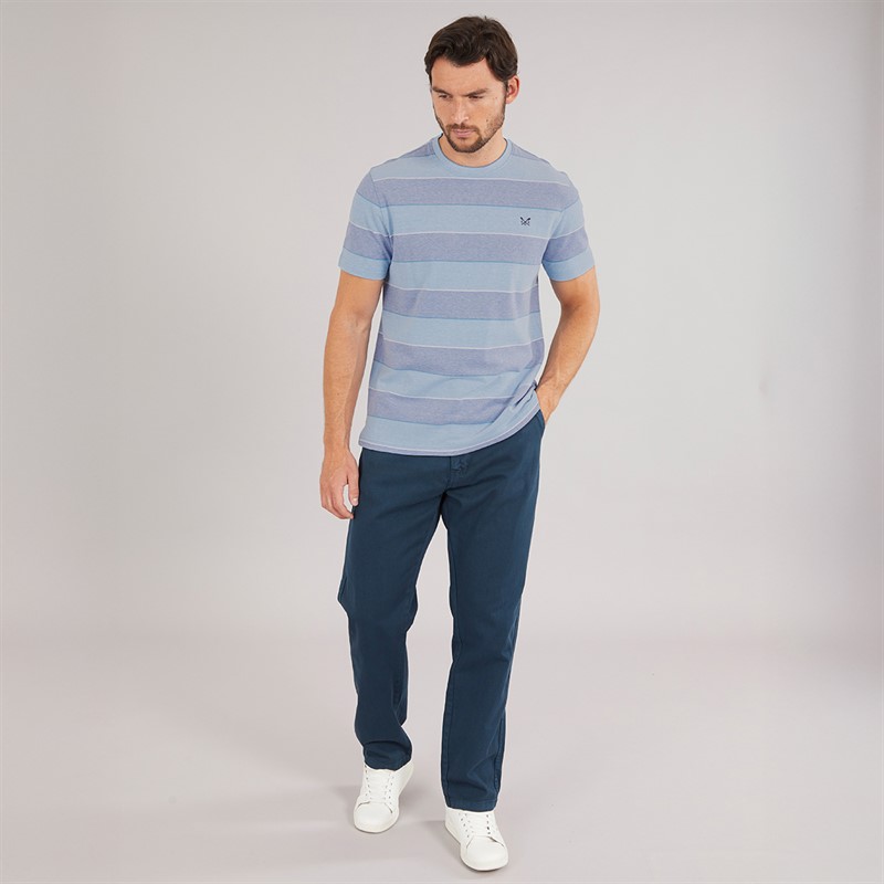Crew Clothing Mens Oxford Stripe T-Shirt Heritage White/Malibu Blue