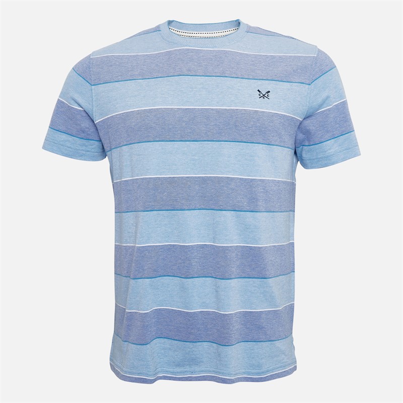 Crew Clothing Mens Oxford Stripe T-Shirt Heritage White/Malibu Blue